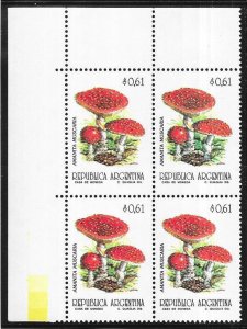Argentina #1754  61c Mushrooms (MNH) Margin block of 4 CV$6.40