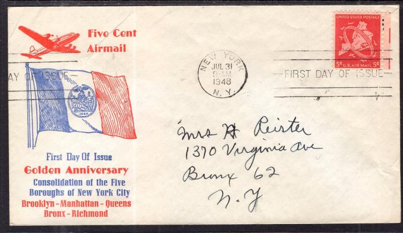 US C38 Five Boroughs Sanders Typed FDC