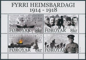 Faroe Islands Stamps 2014 MNH Start of World War I WWI WW1 Military 4v M/S