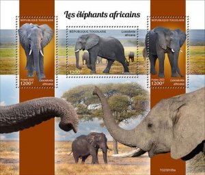 Togo - 2023 African Bush Elephants on Stamps - 3 Stamp Sheet - TG230105a