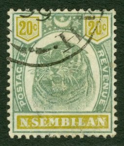 SG 11 Malaysia N.Semblian 20c green & olive. Very fine used part CDS CAT £40