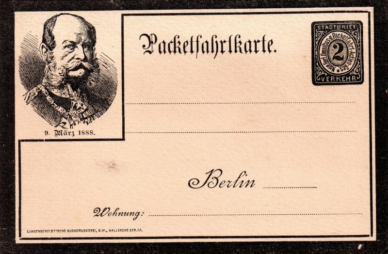 Germany 1888 Local Post Berlin Mourning Kaiser postcard stationery WS11927