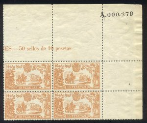 SPAIN #296 Mint NH BLOCK - 1905 10p Brown Orange