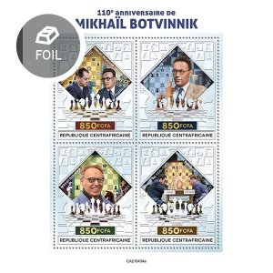 C A R - 2021 - Mikhail Botvinnik - Perf Silver 4v Sheet - Mint Never Hinged