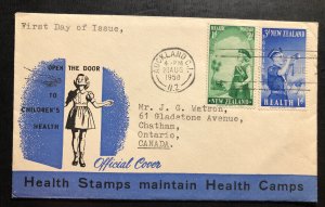 1958 Auckland New Zealand First Day Cover FDC To Chatham Canada Health Stamps