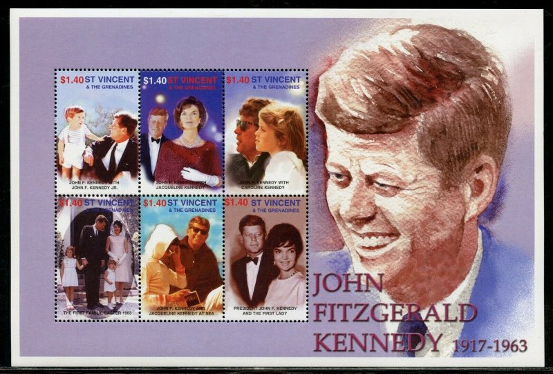 ST, VINCENT GREN. JOHN FITZGERALD  KENNEDY 1917-1963 SHEET  MINT NEVER  HINGED 