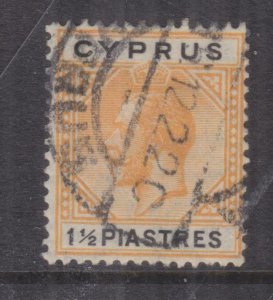 CYPRUS, 1924 KGV, Script CA, 1 1/2pi. Orange & Black, used.