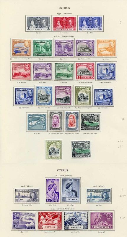 Collection of Cyprus KGVI on leaves cat 404 pounds