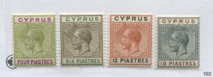 Cyprus KGV 1912 various values 4 to 18 piastres mint o.g. hinged