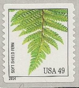 US 4849 Ferns Soft Shield Fern 49c coil single (1 stamp) MNH 2014