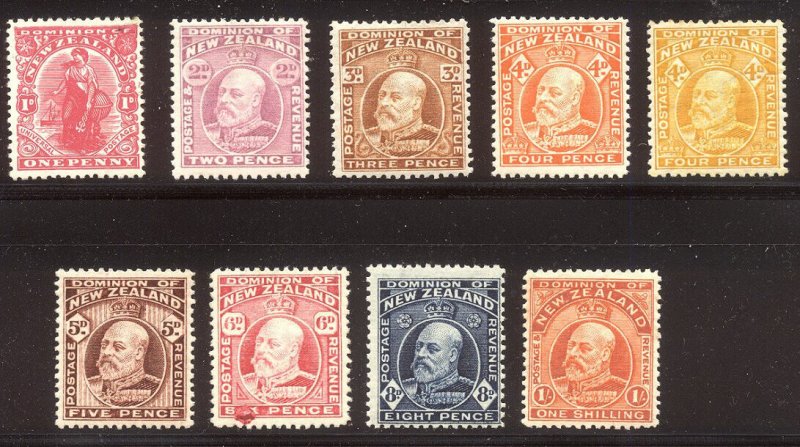 NEW ZEALAND #130, 132-39 MInt NH - 1909-16 Edward VII Issues