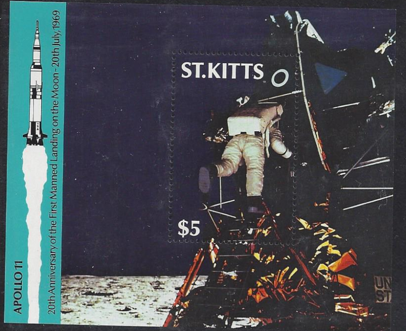 St. Kitts #252 mint SS, 20th anniversary manned landing on moon issued 1989