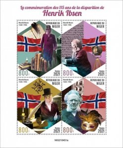 Niger - 2021 Playwright Henrik Ibsen - 4 Stamp Sheet - NIG210451a