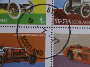 ​STAFFA-SCOTLAND-1977 FOMULA RACE CARS- CTO SHEET-VF -WITH FIRST DAY CANCEL
