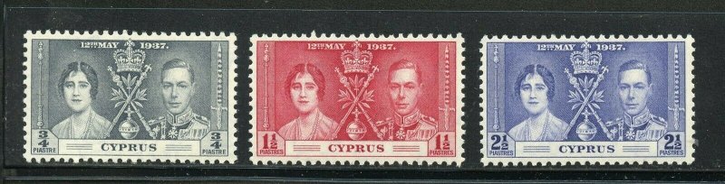 CYPRUS CORONATION OF GEORGE VI 1937 SC# 140-42 MINT NH AS SHOWN