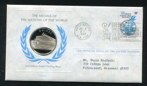 1982 United Nations Sterling Silver Guinea Medal & UN Stamp