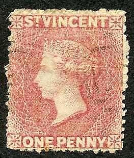 St Vincent SG1 1861 1d Rose-red No Wmk Rough to intermediate Perf 14 to 16 