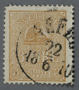 Sweden #13 Used Fine/VF Place Cancel  Date 22 - 18 6 70 Pale Brown