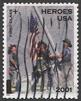 US 2001 Sc B1  34c + 11c HEROES Semi-Postal  Used VF - Firemen on 9/11