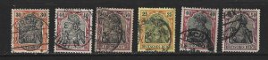 Germany Scott 58-60,70,72-73 Used Germania stamps 2018 CV $7.80