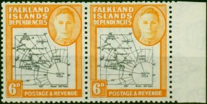 Falkland Island Dep 1946 6d Black & Orange SG6a 'Gap in 80th Parallel' V.F MN...
