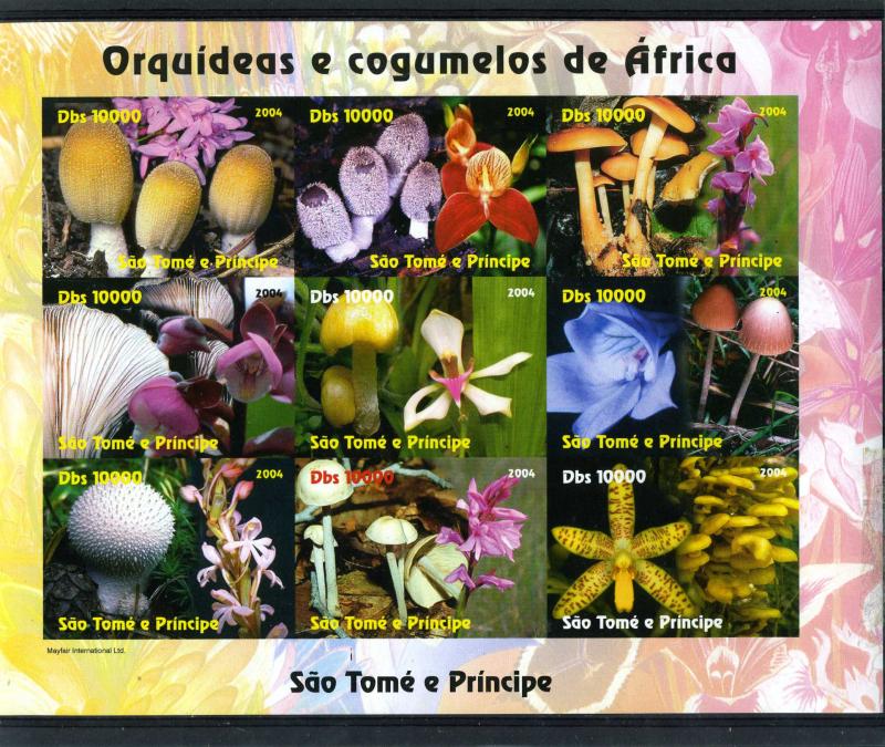 Sao Tome & Principe 2004 MUSHROOMS-ORCHIDS Sheet Imperforated Mint (NH)