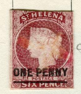 ST.HELENA;  1863 early classic QV Imperf issue ONE PENNY used value