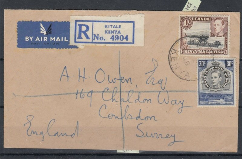 Kenya KGVI 1948 Registered Cover To Surrey Kitale CDS Postal History JK6399