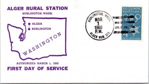 US EVENT COVER CACHETED ALGER RURAL STATION WASHINGTON FIRST DAY OF SERVICE 1960