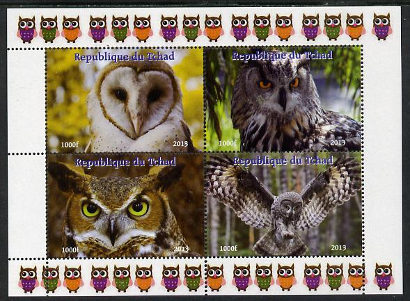 Chad 2013 Birds - Owls #1  perf sheetlet containing 4 val...