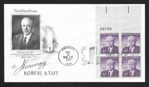 UNITED STATES FDC 4¢ Robert A Taft 1960 PLATE BLOCK ArtCraft