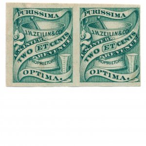 RS277d 2c John Henry Zeilin & Co. Medicine Stamp Pair, 1871, Green, Imperforate