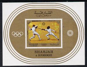 Sharjah 1972 Munich Olympics (Fencing) imperf m/sheet unm...