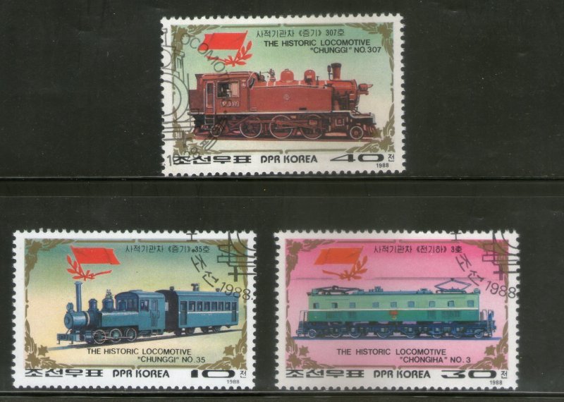 Korea 1988 Historical Locomotive Train Railway Transport 3v Sc 2787-89 Cancelled