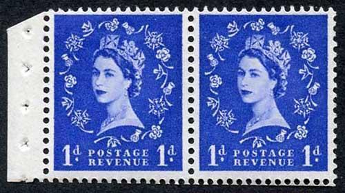 SB28 1d wmk Edward Pane of 2 Perf Type E (1/2 v) U/M