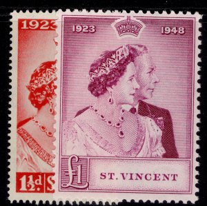 ST. VINCENT GVI SG162-163,  1949 ROYAL SILVER WEDDING set, NH MINT. Cat £30.