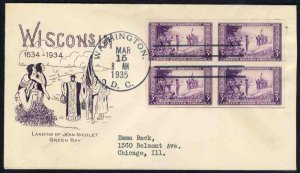 United States First Day Covers #755 (Planty 755-1), 1935 3c Wisconsin Tercent...