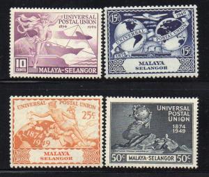 Malaya-Selangor  Sc 76-9 1949 75th Anniversary UPU stamp set mint