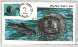 1996 COLLINS ALLOVER HANDPAINTED FDC ENDANGERED SPECIES HAWAIIN MONK SEAL