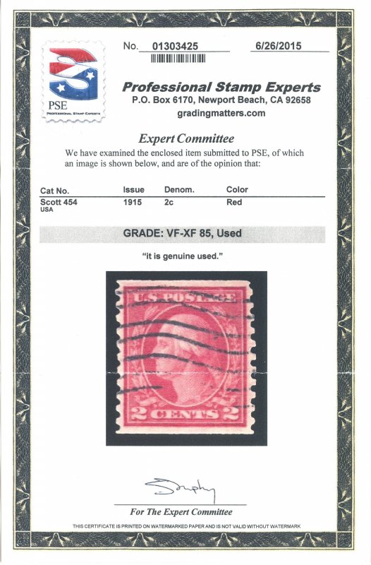 US Scott #454 Used, VF/XF, PSE (Graded 85)