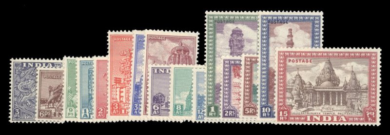 India #207-222 Cat$348.70, 1949 Views, complete set, never hinged