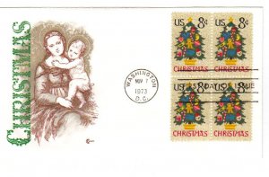 US 1508 8c Christmas Tree blk 4 on FDC CCC Cachet Unaddressed ECV $23.00