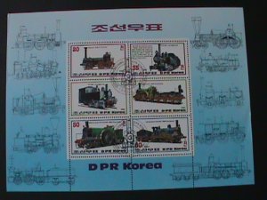 ​KOREA-1983-SC#2310 CLASSIC STEAM LOCOMOTIVES-TRAINS- CTO-SHEET VF HARD TO FIND