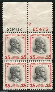 UNITED STATES $5 PRESIDENT SCOTT#834 PLATE BLOCK I OF FOUR  MINT NH ORIGINAL GUM