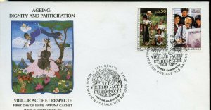 UN WFUNA 1993 GENEVA  AGEING SET ON  FDC CACHET BY DORREN BECK & DINK SIEGEL