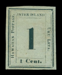HAWAII 1863  Numerals  1c black, greyish Scott #15  4-A Type X  pos. 10  mint MH