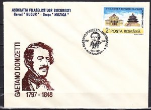 Romania, 1993 issue. 29/NOV/93, Composer G. Donizeti Cancel on Cachet Cover.