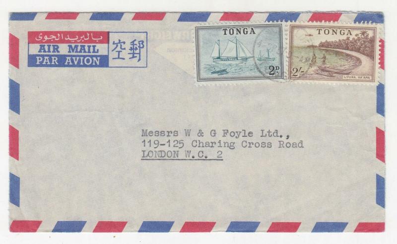 TONGA 1957 Airmail cover, 2d. & 2s. to GB, opened out.