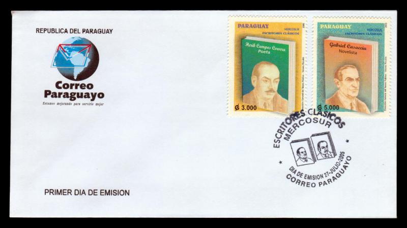 2005 PARAGUAY LITERATURE POET BOOK FDC COVER 