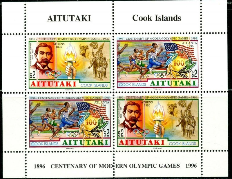 AITUTAKI Sc#519a 1996 Atlanta Olympics Mini-Sheet of 2 Pairs OG Mint NH